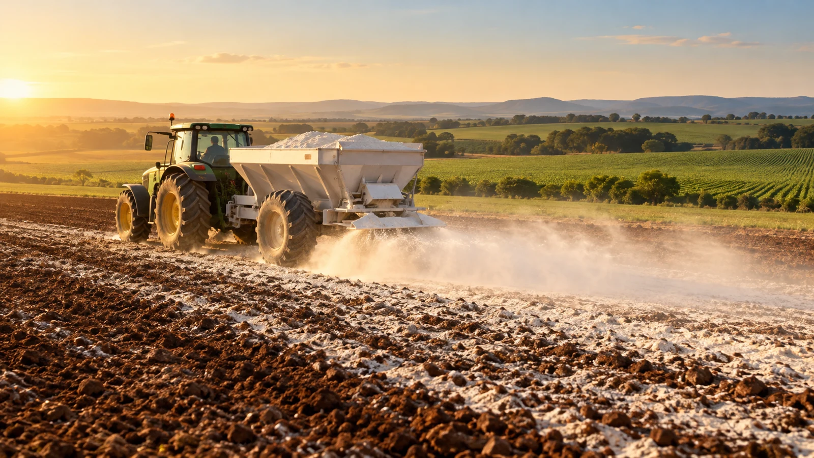 Aplicação de calcário em área agrícola
